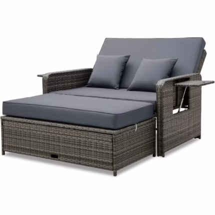 Stylechic Patio Rattan Daybed Set, Wicker Loveseat Sofa w/Multipurpose Ottoman