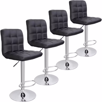 Stylechic Set of 4 Adjustable Swivel Barstools, Modern PU Leather Kitchen Counter Bar Stools