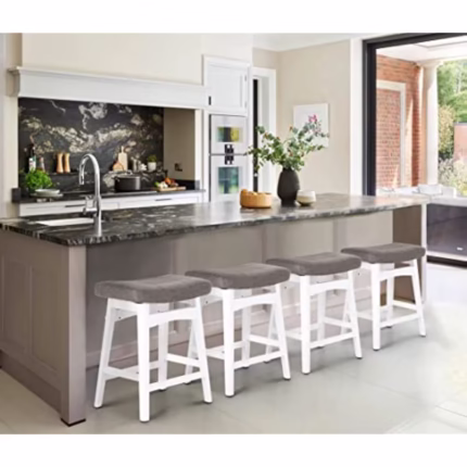 Stylechic White Solid Wood Bar Stools Set of 4 for Kitchen Counter